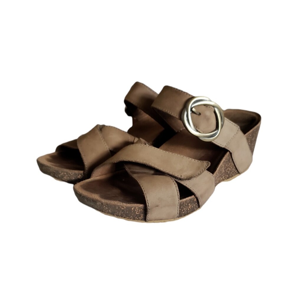 Dansko Women's Susie Taupe Leather Open Toe Slide Sandals Size 37 6.5 - 7